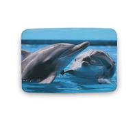 Zerbino con due delfini nell'acqua, in velluto di corallo, morbido, spesso, per gattonare, per camera da letto, soggiorno, antiscivolo, assorbente, lavabile in lavatrice, 40 x 60 cm