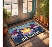 Zerbino con due draghi viola uno di fronte all'altro con testo di avvertimento, zerbino per ingresso esterno, grandi tappetini per esterni (50 x 80 cm)