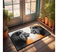 Zerbino con due leoni che si affacciano con espressioni intense, tappeto autunnale per esterni (50 x 80 cm)