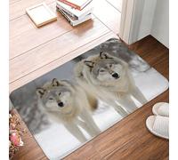 Zerbino con due lupi che camminano nella neve, resistente, per interni ed esterni, antiscivolo, assorbente, a basso profilo, lavabile, in flanella, 40,6 x 61 cm