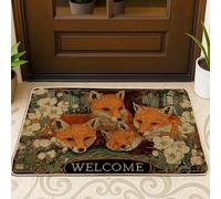 Zerbino con famiglia di volpi, zerbino arancione con animali per interni ed esterni, decorazione di benvenuto, design floreale, in gomma, impermeabile, antiscivolo, facile da pulire, 73 x 43 cm