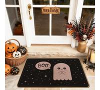 Zerbino con fantasma di benvenuto, fantasioso e giocoso con bolle di discorso, stelle, Halloween, nero, antiscivolo, per pavimento, casa, interni, esterni, ingresso, portico, decorazione, 73 x 43 cm