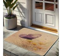 Zerbino con farfalla primaverile, motivo floreale viola, per interni ed esterni, in gomma, impermeabile, antiscivolo, assorbe la polvere, facile da pulire, 73 x 43 cm