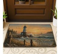 Zerbino con faro, stile rustico costiero con onde rocce estate blu gomma antiscivolo zerbino per casa interni ed esterni ingresso portico decorazione 73 x 43 cm