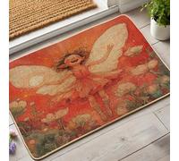 Zerbino con fata, con farfalla arancione, per ingresso esterno e interno, decorazione stagionale, in gomma, impermeabile, antiscivolo, assorbe la polvere, facile da pulire, 73 x 43 cm
