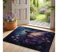 Zerbino con fata floreale, motivo farfalla viola, per ingresso esterno e interno, decorativo, in gomma, impermeabile, antiscivolo, assorbe la polvere, facile da pulire, 73 x 43 cm