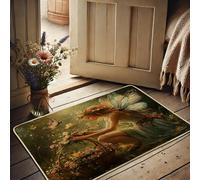 Zerbino con fata primaverile, motivo farfalla blu, per ingresso esterno e interno, decorazione fantasiosa, in gomma, impermeabile, antiscivolo, assorbe la polvere, facile da pulire, 73 x 43 cm