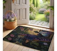 Zerbino con fata primaverile, motivo farfalla viola, per interni ed esterni, in gomma rustica, impermeabile, antiscivolo, assorbe la polvere, facile da pulire, 73 x 43 cm