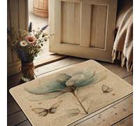 Zerbino con fiori blu e farfalla, decorazione per interni ed esterni, antiscivolo, impermeabile, antipolvere, facile da pulire, per la stagione primaverile, 73 x 43 cm