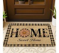 Zerbino con fiori, casa rustica, a scacchi, nessuno beige, lavabile, a basso profilo, tappetino di benvenuto per casa, interni ed esterni, decorazione per portico, 73 x 43 cm