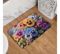 Zerbino con fiori del pensiero di benvenuto, antiscivolo, assorbente, morbido, lavabile, tappeto moderno per cucina, camera da letto, bagno, decorazione 40,6 x 61 cm