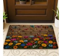 Zerbino con fiori di benvenuto, libellule naturali primaverili farfalle primavera multicolore antiscivolo zerbino per pavimento per interni ed esterni ingresso portico decorazione 73 x 43 cm