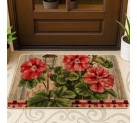 Zerbino con fiori di geranio rosso, per interni ed esterni, decorazione rustica, in gomma, impermeabile, antiscivolo, assorbe la polvere, facile da pulire, 73 x 43 cm