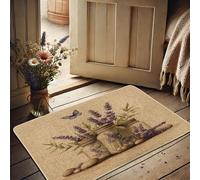 Zerbino con fiori di lavanda, motivo farfalla viola, tappetino di benvenuto per ingresso primaverile, decorazione rustica per la casa, antiscivolo, impermeabile, per interni ed esterni, facile da