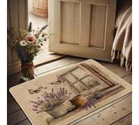 Zerbino con fiori di lavanda, motivo farfalle viola, per ingresso esterno e interno, decorazione rustica, in gomma, impermeabile, antiscivolo, assorbe la polvere, facile da pulire, 73 x 43 cm