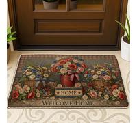 Zerbino con fiori, rustico, vintage, cestini, nastri, primavera, gomma rossa, antiscivolo, decorazione per la casa, per ingresso, portico esterno, balcone, 73 x 43 cm