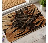 Zerbino con foglia di Monstera dorata, tappetino per ingresso con foglie tropicali nere, per interni ed esterni, antiscivolo, impermeabile, antipolvere, facile da pulire, 73 x 43 cm