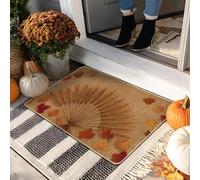 Zerbino con foglie autunnali, zerbino con grano dorato per decorazione stagionale autunnale, gomma antiscivolo, ingresso esterno e interno, facile da pulire, assorbe la polvere, 73 x 43 cm