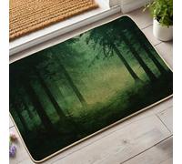 Zerbino con foresta nebbiosa, zerbino verde per ingresso esterno e interno, decorazione della natura, in gomma, impermeabile, antiscivolo, assorbe la polvere, facile da pulire, 73 x 43 cm