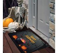 Zerbino con Foresta Oscura Pipistrello di Halloween, zerbino Arancione Grigio, per porta d'ingresso, ingresso esterno, tappetino assorbente con retro antiscivolo,60 x 90 cm,Zucca Pentola Magica