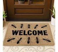 Zerbino con formiche di benvenuto, beige, per interni e esterni, decorazione rustica per tutte le stagioni, in gomma, impermeabile, antiscivolo, assorbe la polvere, facile da pulire, 73 x 43 cm