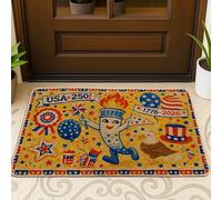 Zerbino con fuochi d'artificio, motivo natalizio patriottico con aquila dell'indipendenza, colore rosso, lavabile, a basso profilo, per pavimento, casa, ufficio, esterno, interno, ingresso, 73 x 43 cm