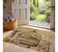Zerbino con gabbia per uccelli, motivo floreale primaverile, zerbino verde per ingresso esterno e interno, decorazione vintage, in gomma, impermeabile, antiscivolo, assorbe la polvere, facile da