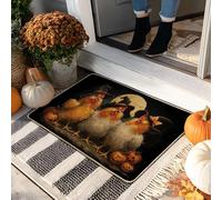 Zerbino con gallina di Halloween, tappetino nero per interni ed esterni, tappetino in gomma impermeabile, antiscivolo, assorbe la polvere, facile da pulire, 73 x 43 cm
