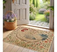 Zerbino con gallina floreale primaverile, zerbino beige per ingresso esterno e interno, decorazione rustica, in gomma, impermeabile, antiscivolo, assorbe la polvere, facile da pulire, 73 x 43 cm