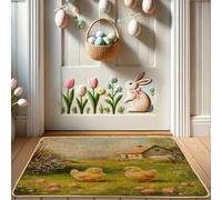 Zerbino con galline primaverili, motivo pulcini gialli, per interni ed esterni, decorazione per le vacanze, in gomma, impermeabile, antiscivolo, assorbe la polvere, facile da pulire, 73 x 43 cm