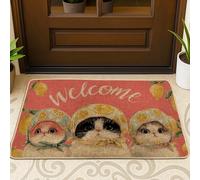 Zerbino con gatti, fantasioso e giocoso con limoni e cappelli estivi alla pesca, antiscivolo, per pavimento, per casa, interni, esterni, ingresso, portico, decorazione, 73 x 43 cm