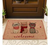 Zerbino con gatti, fantasioso e giocoso con occhiali e sciarpe autunnali in gomma marrone con retro antiscivolo, per casa, ufficio, esterno, interno, decorazione per ingresso, 73 x 43 cm