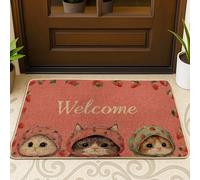 Zerbino con gatti, fantasioso giocoso fragole cappelli primavera pesca antiscivolo cattura sporco tappetino ingresso ingresso decorazione per portico anteriore bagno ufficio 73 x 43 cm