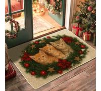 Zerbino con gattino natalizio, ghirlanda di gatti arancioni, per interni ed esterni, decorazione per le vacanze, in gomma, impermeabile, antiscivolo, assorbe la polvere, facile da pulire, 73 x 43 cm