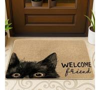 Zerbino con gatto, accogliente motivo occhi fantasiosi benvenuti N/a, in gomma nera, antiscivolo, per esterni, per porta d'ingresso, patio, 73 x 43 cm