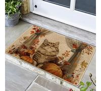 Zerbino con gatto autunnale, con zucca autunnale, per interni ed esterni, decorazione per il raccolto, in gomma, impermeabile, antiscivolo, assorbe la polvere, facile da pulire, 73 x 43 cm