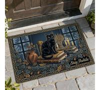 Zerbino con gatto di benvenuto, accogliente, vintage, con libri e candele, nero, antiscivolo, cattura lo sporco, decorazione per ingresso, portico, bagno, ufficio, 73 x 43 cm