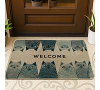 Zerbino con gatto di benvenuto, zerbino con gattino blu, per interni ed esterni, decorazione stagionale, tappetini anteriori antiscivolo e antipolvere, facile da pulire, 73 x 43 cm