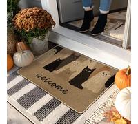 Zerbino con gatto di Halloween, tappetino di benvenuto bianco e nero per interni ed esterni, decorazione rustica, in gomma, antiscivolo, assorbe la polvere, facile da pulire, 73 x 43 cm