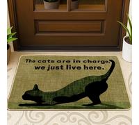 Zerbino con gatto, divertente e contemporaneo, elasticizzato, in gomma verde, antiscivolo, decorativo, per ingresso, portico, bagno, ufficio, 73 x 43 cm