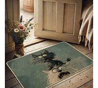 Zerbino con gatto e cane in stile cartone animato, divertente tappetino di benvenuto con animali blu, per interni ed esterni, decorazione stagionale, in gomma, impermeabile, antiscivolo, resistente