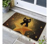 Zerbino con gatto e stella, tappetino di benvenuto per interni ed esterni, decorazione per la casa autunnale, in gomma, impermeabile, antiscivolo, assorbe la polvere, facile da pulire, 73 x 43 cm