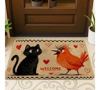 Zerbino con gatto, fantasioso e giocoso con uccellini e cuori, nessuno nero, antiscivolo, intrappola lo sporco, tappetino di benvenuto, tappetino di benvenuto, per casa, ufficio, esterno, interno