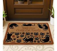 Zerbino con gatto, giocoso e fantasioso zampa palla nessuno nero gomma antiscivolo decorativo zerbino decorativo per ingresso esterno portico balcone 73 x 43 cm