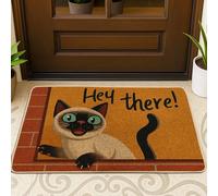 Zerbino con gatto siamese, tappetino di benvenuto con animali marroni, decorazione per interni ed esterni, affascinante design stagionale, antiscivolo, morbido e antipolvere, facile da pulire, 73 x 43