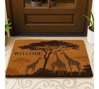 Zerbino con giraffa di benvenuto, marrone con stampa animalier, decorazione per interni ed esterni, in gomma, impermeabile, antiscivolo, assorbe la polvere, facile da pulire, 73 x 43 cm