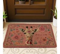 Zerbino con giraffa di benvenuto, tappeto dal design rustico floreale per interni ed esterni, tappetino antiscivolo e facile da pulire, decorazione per la casa primaverile 73 x 43 cm