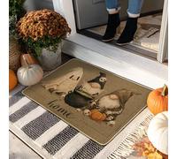 Zerbino con gnomo di Halloween, fantasmi e gnomi beige, per interni ed esterni, decorazione festiva, tappetino anteriore in gomma antiscivolo impermeabile, facile da pulire, 73 x 43 cm