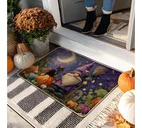 Zerbino con gnomo di Halloween, motivo strega viola, per interni ed esterni, decorazione autunnale, in gomma, impermeabile, antiscivolo, assorbe la polvere, facile da pulire, 73 x 43 cm
