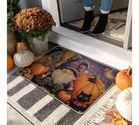 Zerbino con gnomo di Halloween, motivo strega viola, per interni ed esterni, decorazione autunnale, in gomma, impermeabile, antiscivolo, assorbe la polvere, facile da pulire, 73 x 43 cm